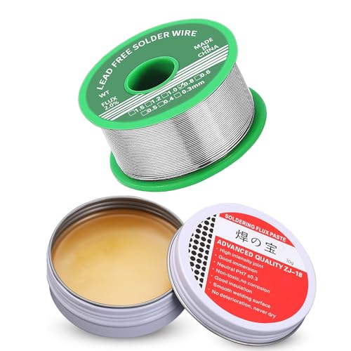 Lötzinn 0.8mm mit 10g Lötpaste, Lötzinn Bleifrei mit Kolophonium kern, Lötzinn mit Flussmittel 20g, Lötdraht für die Reparatur und den Heimwerker von Elektronischen Elektrischen Lötkomponenten von Comforty