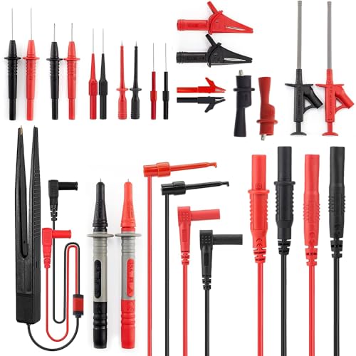 Messleitungen Prüfkabel Kits 25-Teilige Elektronische Kabel mit Krokodilklemmen, Haken, Pinzette, Isolierte Piercing-Nadel, Austauschbares Testsonden-Kit für digitales Multimeter von Comforty