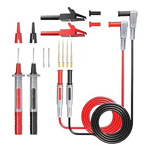 Multimeter-Messleitungssatz, 4-mm-Bananenstecker-Kabelprüfspitzen mit 8 austauschbaren, scharfen Präzisionsprüfspitzen, 2 Bananensteckerlöchern, Krokodilklemmen von Comforty