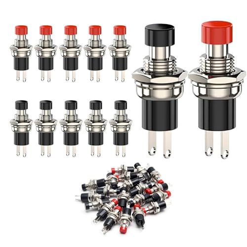 Taster 60 Stück PBS-110 Momentary ​Drucktaster (30Rot +30Schwarz) | ​Taster 12V SPST ON/OFF Mini-Schalter für KFZ, Boote & Elektronik | Robustes ​Druckschalter​-Design mit 2-Pin von Comforty