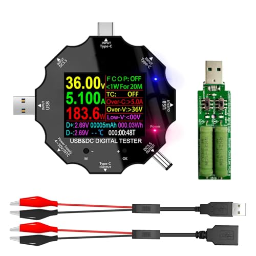 USB-Tester 3-in-1 Typ-C-Messgerät. Präzises USB-Messgerät mit farbigem IPS-Display, das Spannung, Strom, Leistung und Widerstand misst, einschließlich Krokodilklemmen und geschalteten Widerständen. USB-Tester 3-in-1 Typ-C-Messgerät. Präzises USB-Messgerät mit farbigem IPS-Display, das Spannung, Strom, Leistung und Widerstand misst, einschließlich Krokodilklemmen und geschalteten Widerständen. von Comforty