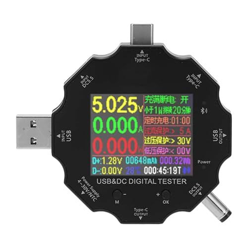 USB Tester Bluetooth – Präzises USB Tester Messgerät (4-30V) mit Farbdisplay ±0,2% Genauigkeit Kompaktes USB Messgerät (63mm) für Temperatur, Leistung & Ladeprotokolle (PD/QC). von Comforty