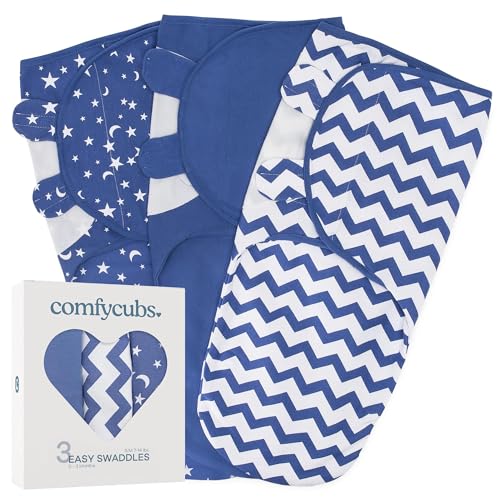 Comfy Cubs Swaddle Decke Baby Boy einfach Adjustable 3er-Pack säuglingsschlafsack wrap Neugeborene (0-3 Monate - Dunkelblau, Klein-Mittel) von Comfy Cubs