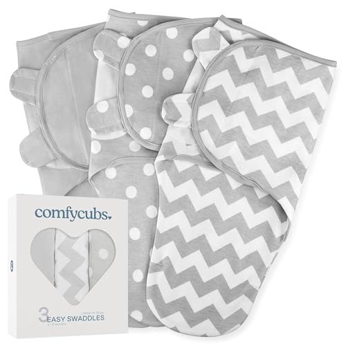 Comfy Cubs Swaddle Decke Baby Boy einfach Adjustable 3er-Pack säuglingsschlafsack wrap Neugeborene (3-6 Monate - Grey, Groß) von Comfy Cubs