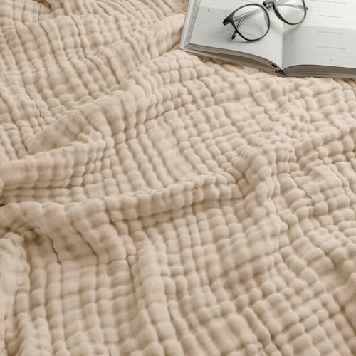 Musselin-Decke für Erwachsene, extra große Queen 90" x 90", 6-lagige kühlende Baumwollweichheit, atmungsaktiver und Warmer Überwurf für Schlafzimmer, Wohnzimmercouch (Creme, Queen - Musselin) von Comfy Cubs