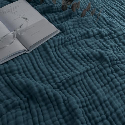 Musselin-Decke für Erwachsene, extra große Queen 90" x 90", 6-lagige kühlende Baumwollweichheit, atmungsaktiver und Warmer Überwurf für Schlafzimmer, Wohnzimmercouch (Neptun, Queen - Musselin) von Comfy Cubs