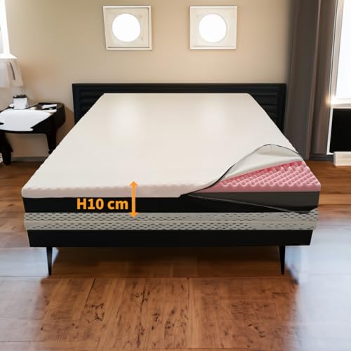 Comfy Line Topper Memory + Topper starr orthopädisch Höhe 10 cm | Französischer Hybrid-Topper 150 x 195 cm | Matratze mit abnehmbarem Bezug | Topper mit doppelter Härte - Modell Genesi H10 von Comfy Line