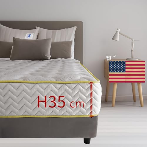 Matratze aus Memory-Schaum, für Einzelbett, 110 x 190 cm, orthopädische amerikanische Matratze gegen Rückenschmerzen, Höhe 35 cm, Memory-Matratze mit antiallergischer Füllung, Modell Boston35 von Comfy Line