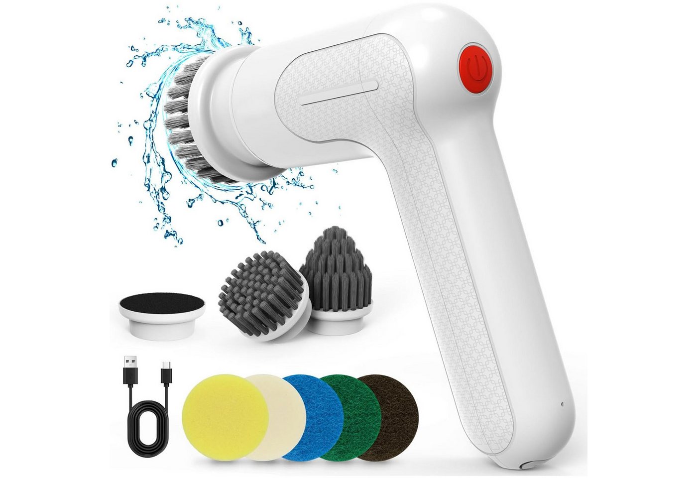 Comfy Mate Elektro-Oberflächenbürste 7 in 1 Elektrische mit 7 Bürstenkopfe 2 Modi Spin Scrubber, mit Verstellbarem Griff für Bad Fliesenboden und Auto, für Bad Schnurlose Bohrbürstenköpfen Duschreinigungsbürste von Comfy Mate