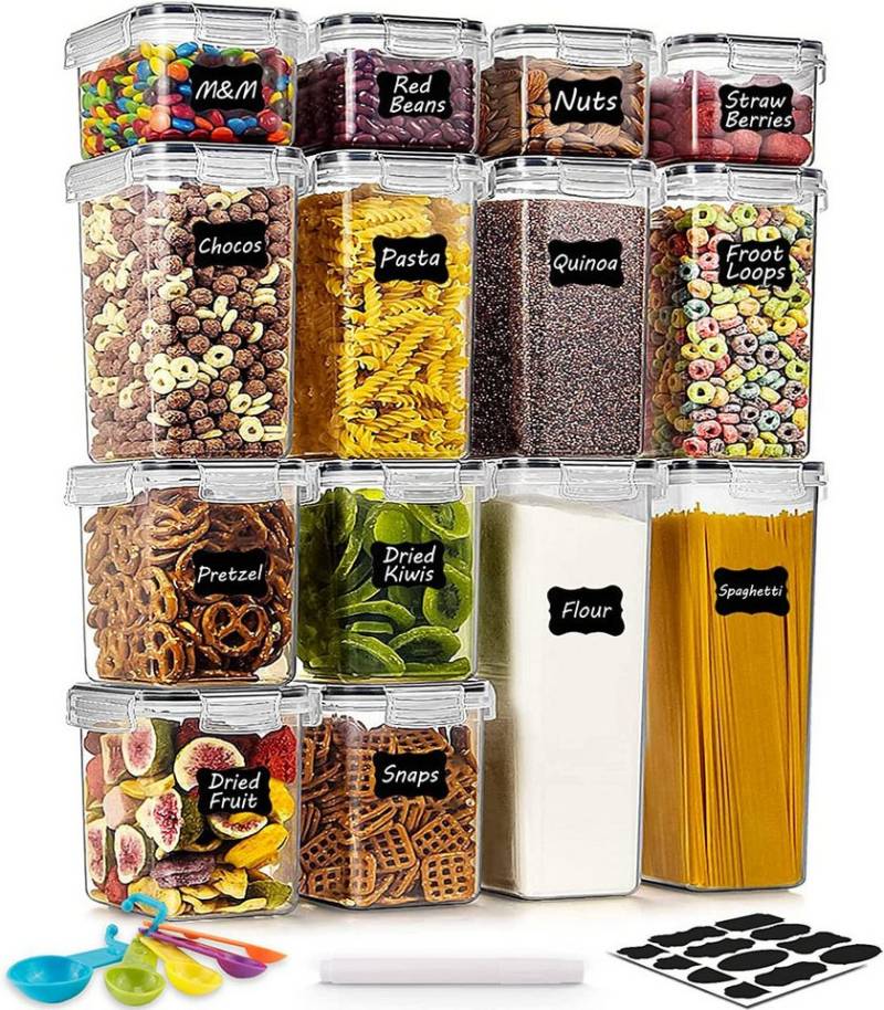 Comfy Mate Vorratsdose Vorratsdosen Set Frischhaltedosen mit Deckel - 14 Stück, (2 x Großer Behälter(2,8 Liter), 14-teiliges Lebensmittel-Container-Set mit Etiketten,Kunststoff von Comfy Mate
