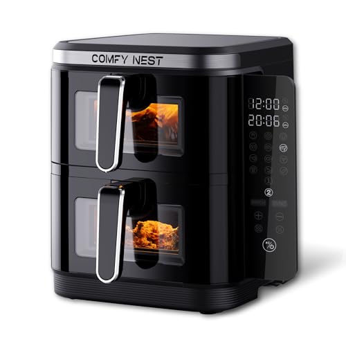 Comfy Nest, 11-Liter-Doppelkorb-Luftfritteuse mit 12 Kochprogrammen, Heißluftfritteuse, schneller Luftzirkulationstechnologie und LED-Touchscreen – Größe: 11 l, Farbe: Schwarz von Comfy Nest