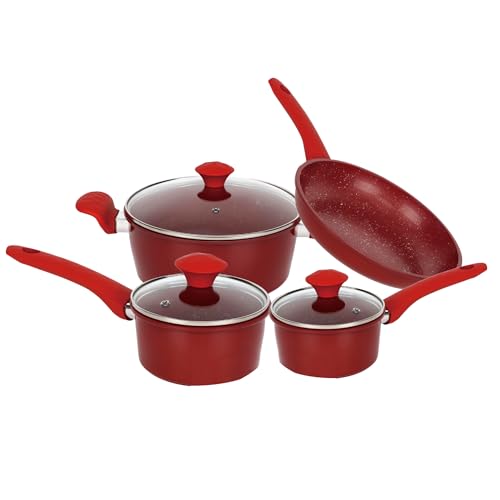 Comfy Nest, CN04722-RED, Vielseitiges Kochgeschirr-Set mit antihaftender Marmor-Beschichtung, ergonomischen Griffen, leicht zu reinigen, 7 Teile,Rouge Comfy Nest, CN04722-RED, Vielseitiges Kochgeschirr-Set mit antihaftender Marmor-Beschichtung, ergonomischen Griffen, leicht zu reinigen, 7 Teile,Rouge von Comfy Nest