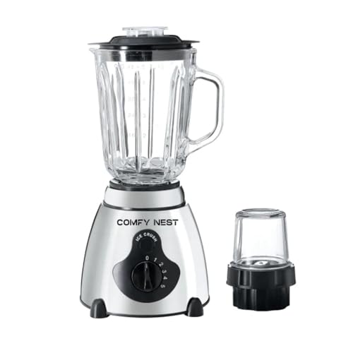 Comfy Nest - 2-in-1 Glas Mixer 800W mit Eisbrecher - 5 Geschwindigkeiten - Abnehmbare Klingen - Kompaktes und elegantes Design - 1,5L Kapazität - Edelstahlfarbe Comfy Nest - 2-in-1 Glas Mixer 800W mit Eisbrecher - 5 Geschwindigkeiten - Abnehmbare Klingen - Kompaktes und elegantes Design - 1,5L Kapazität - Edelstahlfarbe von Comfy Nest