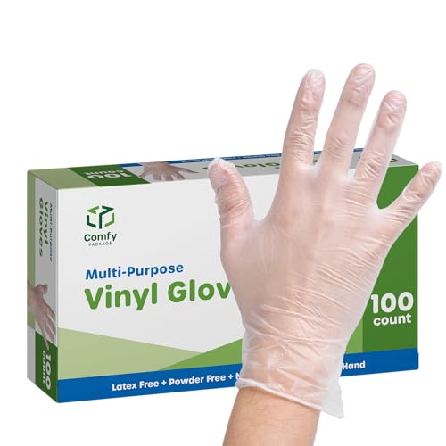 Comfy Package [100 Count Disposable Vinyl Gloves, Powder Free, Latex Free, Clear Gloves for Cooking and cleaning - Large von Comfy Package