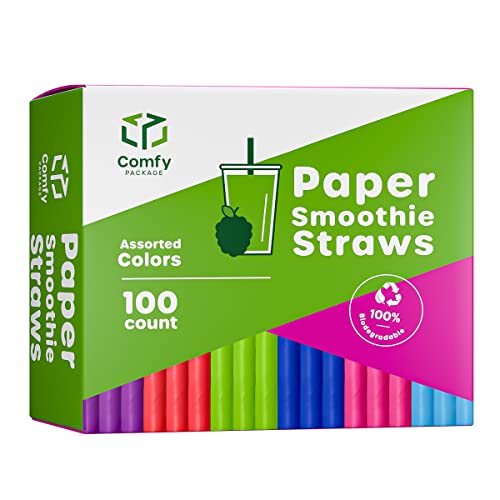 Comfy Package [100 Count] Jumbo Paper Smoothie Straws, 100% Biodegradable, Assorted Colors von GUSTO