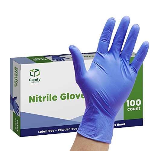 Comfy Package [100 Count] Nitrile Disposable Gloves - 4 mil. | Latex Free and Rubber Free | Non-Sterile Powder Free Gloves - L von Comfy Package