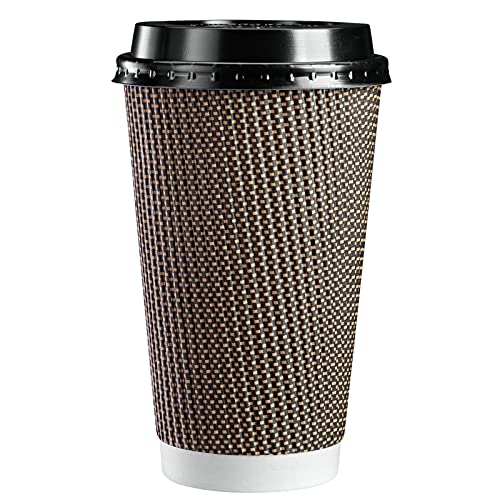 Comfy Package [50 Sets - 16 oz.] Insulated Brown Patterned Ripple Paper Hot Coffee Cups With Lids von Comfy Package