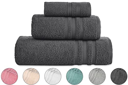 Comfy Wings 3-TLG. Frottier Handtücher 100% Baumwolle Set mit verschiedenen Größen 1X Badetuch 70x140, 1X Handtuch 50x100 und 1X Gästehandtuch 33x33, Extra Weich und Badetücher (Anthrazit) von Comfy Wings