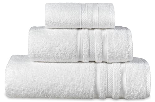 Comfy Wings 3-TLG. Frottier Handtücher 100% Baumwolle Set mit verschiedenen Größen 1X Badetuch 70x140, 1X Handtuch 50x100 und 1X Gästehandtuch 33x33, Extra Weich und Badetücher (Weiß) von Comfy Wings