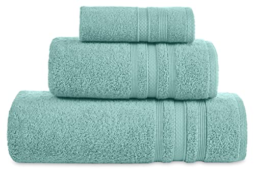 Comfy Wings 3-TLG. Frottier Handtücher 100% Baumwolle Set mit verschiedenen Größen 1X Badetuch 70x140, 1X Handtuch 50x100 und 1X Gästehandtuch 33x33, Weich und Duschhandtücher, Badetücher (Nilblau) von Comfy Wings