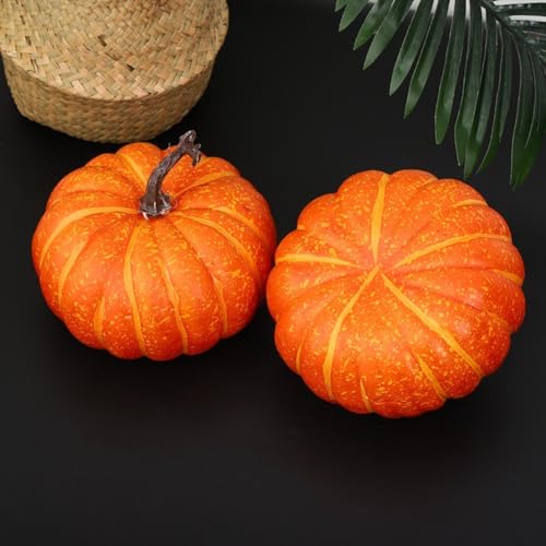 17 cm künstliche Kürbisse mit realistischem Aussehen, hergestellt für Halloween und Herbstdekoration mit langlebigem Kunststoff-Schaumstoff (orangefarbener Kürbis) von ComfyHarbor