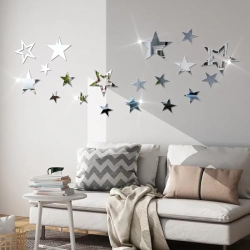 19 x Acryl-Spiegel-Wandaufkleber, Stern-Design für Schlafzimmer und Event-Dekorationen (Silber) von ComfyHarbor