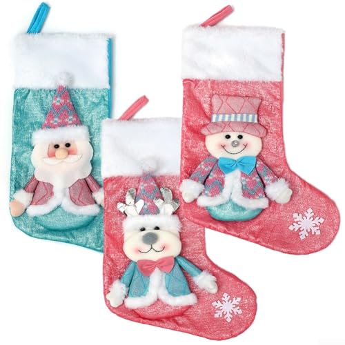 3 Stück große Weihnachtsstrümpfe mit Schneemann Rentier Weihnachtsmann Themen für saisonale Kamin-hängende und Urlaubsdekoration, 43 cm Stoff 3 Stück große Weihnachtsstrümpfe mit Schneemann Rentier Weihnachtsmann Themen für saisonale Kamin-hängende und Urlaubsdekoration, 43 cm Stoff von ComfyHarbor