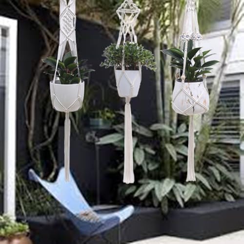 ComfyHarbor 3 Stück Baumwollseil Hängende Pflanzgefäße Bohemian Style Pflanzenhalter für Blumentöpfe Indoor Outdoor Garten Dekoration Gewebte Pflanzkörbe von ComfyHarbor