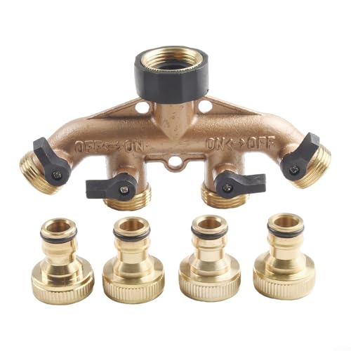 ComfyHarbor 4 Wege Massiv Messing Gartenschlauch Verteiler Wasserverteiler mit individuellen Absperrventilen 3/10.2 cm Standardanschluss für Rasenbewässerung von ComfyHarbor