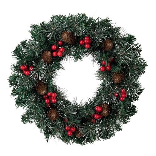ComfyHarbor 40 cm Weihnachtskranz mit Tannenzapfen, roten Beeren und Zedernblättern, Haustür-Hängedekoration für drinnen und draußen, festliches Display von ComfyHarbor