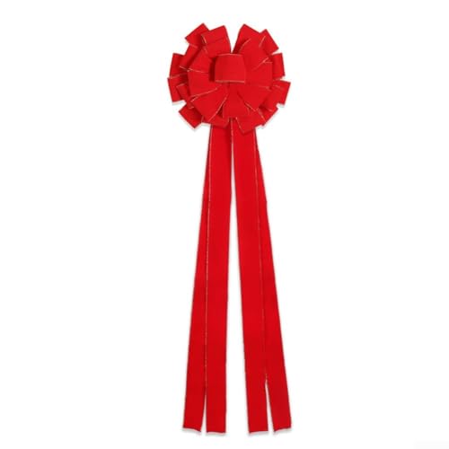 ComfyHarbor Große rote Baumkrone Schleife, handgefertigt, beflocktes Band, Weihnachtsbaumspitze, Ornament für Urlaub, Dekoration, Veranda oder Fenster, hängende Dekoration, 33 x 128 cm von ComfyHarbor