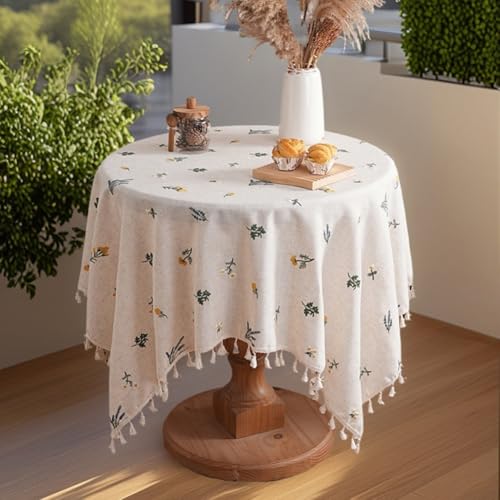 ComfyHarbor Leinentischdecke mit dekorativem Stickmuster, staubabweisender Esstischschutz für Küche, Restaurant (135 x 180 cm) von ComfyHarbor