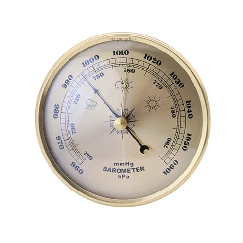 ComfyHarbor Metallrahmen Haushalt Barometer Uhr Handwerk Manometer Wettervorhersage Instrument Keine Batterie erforderlich Gold-Finish 90 mm 108 mm 130 mm (108 mm) von ComfyHarbor