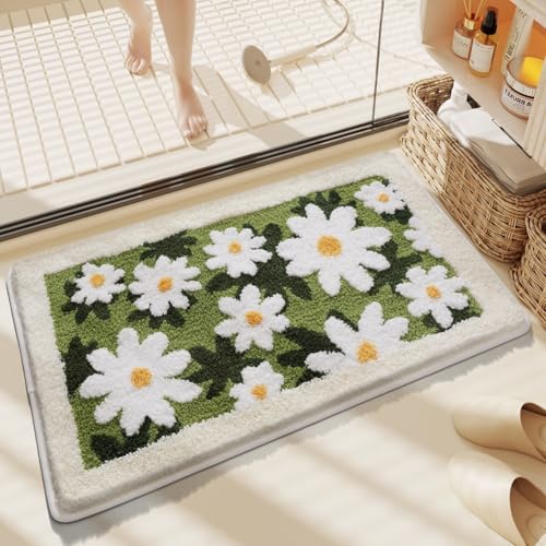 ComfyHarbor Weiche Mikrofaser-Badematte mit Blumenmuster, saugfähig und rutschfest, Badezimmerteppich mit TPR-Rückseite, Plüsch-Komfort für Dusche oder Badewanne, maschinenwaschbar, 3,6 x 5,1 cm (B) von ComfyHarbor