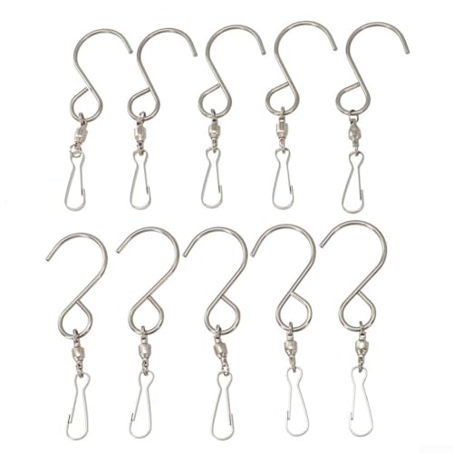 Drehhaken-Clips zum Aufhängen von Windspielen und Dekorationen, Edelstahl-Design, unterstützt bis zu 5 kg, erhältlich in Sets (10 Stück, silberfarben) von ComfyHarbor