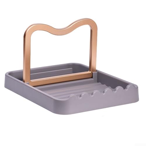 Löffelablage und Topfdeckelhalter für die Küche, mit verlängertem Boden für Schöpflöffel und mehrere Utensilien mit Tropfenfänger (grau) von ComfyHarbor