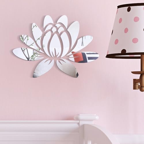 Lotusblumen-Design Acryl Spiegel DIY Wandaufkleber Set für stilvolle Wohnkultur (Silber) von ComfyHarbor