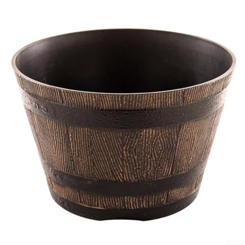 Markantes Design: Ein stilvoller Whiskey-Eimer für den Garten, um Ihre Innen- oder Außenbereiche mit lebhaften Pflanzen-Displays zu verschönern (31 cm hat Löcher) von ComfyHarbor