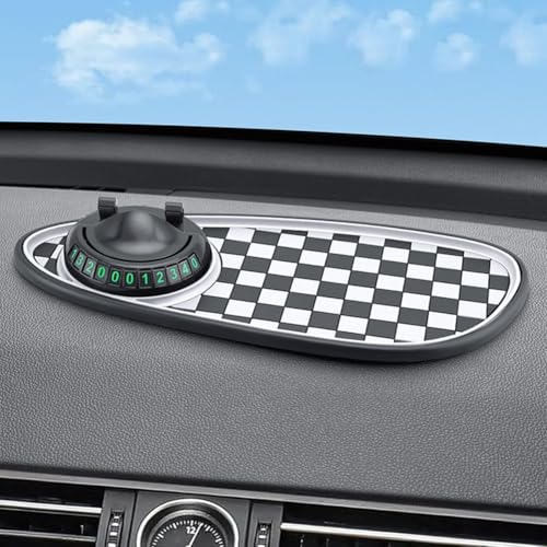 PVC-Armaturenbrett Anti-Rutsch-Pad mit verstellbarer 360-Grad-Rotation Handyhalterung und Handy-Nummernanzeige für bequemes Parken (Schwarz-Weiß) von ComfyHarbor