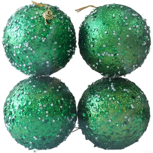 Schaumstoff-Weihnachtskugel, 10 cm Durchmesser, mit glitzernder Perlenstruktur, entworfen für Champagner- und Goldfassungen, leicht und für saisonale Dekoration (dunkelgrün) von ComfyHarbor