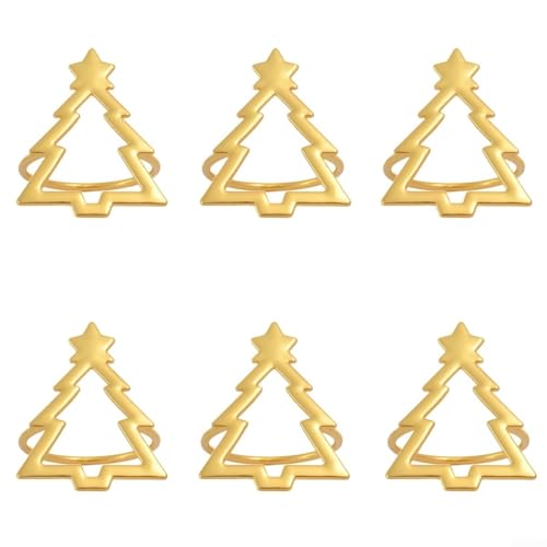 Serviettenringe aus Metall, 6er Set mit festlichem Weihnachtsbaum-Design für Esstisch und Feiertagsfeiern Serviettenringe aus Metall, 6er Set mit festlichem Weihnachtsbaum-Design für Esstisch und Feiertagsfeiern von ComfyHarbor