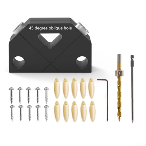 Taschenloch-Vorrichtungs-Set, 45 Grad, für Holzbearbeitung, mit Bohrführung und Locator, um starke abgewinkelte Dübelverbindungen ohne Hardware oder Warten auf Kleber zu erzeugen (8 mm) von ComfyHarbor