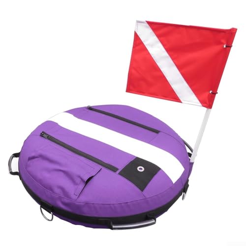 Tauch-Trainingsboje mit aufblasbarer Blase und Tauchflaggenmarker, strapazierfähiges Nylon, Überdruckventil, Mundpumpe und mehreren D-Ringen aus Edelstahl (lila) von ComfyHarbor