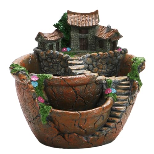 Unique 17 5 x 17 x 16 cm Grüner Blumentopf mit Märchenhaus und Drainagesystem für gesunde Pflanzen (orange) von ComfyHarbor