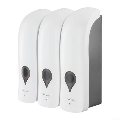 Wandmontierter Seifenspender für Badezimmer, nachfüllbare Pumpflasche für Flüssigseife, Shampoo und Spülung (weiß) von ComfyHarbor
