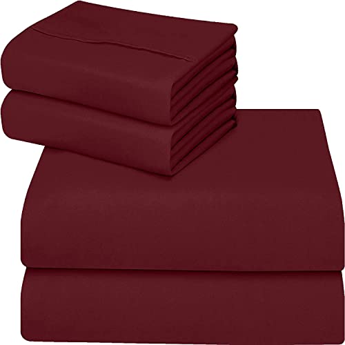 ComfyWell Extra tiefes Spannbetttuch, Super-King-Size-Größe, Tiefe Tasche, 35 cm, weiche, gebürstete Mikrofaser, schrumpft Nicht und verblasst Nicht. Super King Size (180 x 200 cm), Burgunderrot von ComfyWell