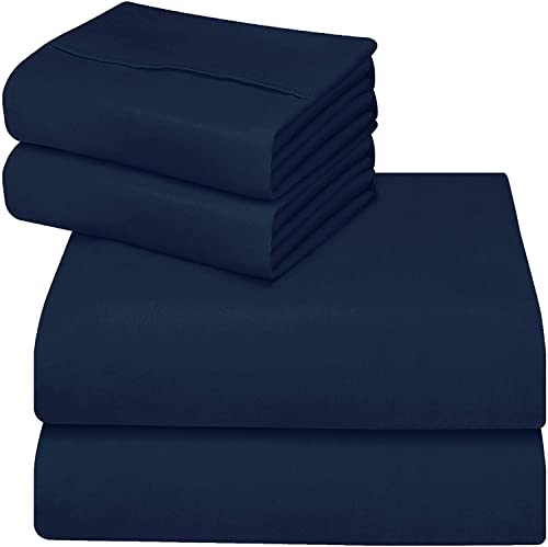 ComfyWell Spannbettlaken für Doppelbett, Tiefe Passform, Tiefe Tasche, 35 cm, weiche gebürstete Mikrofaser, Marineblau, einlauf- und lichtbeständig (Doppelbett (135 x 190 cm), Marineblau von ComfyWell