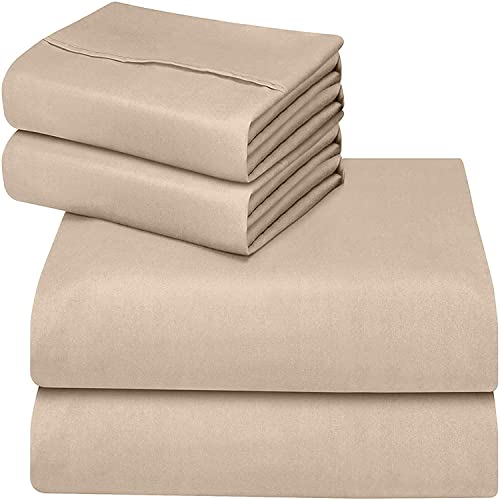 ComfyWell Spannbettlaken für Einzelbetten, Einzelbettlaken, Tiefe Tasche (35 cm), weiche, gebürstete Mikrofaser, Beige Bettwäsche, einlauf- und lichtbeständig, Einzelbett (90 x 190 cm), Beige von ComfyWell