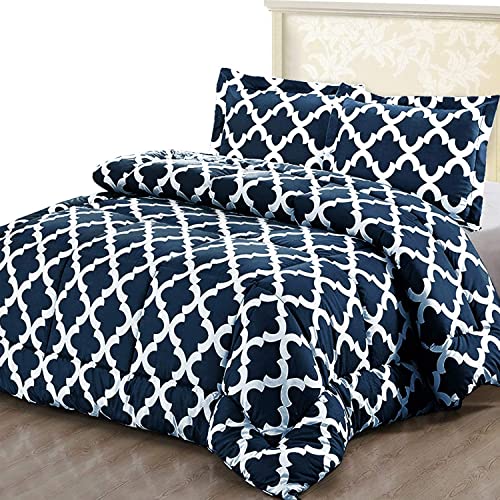 ComfyWell Super-King-Size-Bettdecke, bedruckte Tagesdecken, Decken und Sets, 2 Kissenbezüge, warm und antiallergen, für alle Jahreszeiten, für Bett (Super-King-Size-Bett (220x260 cm), Marineblau) von ComfyWell