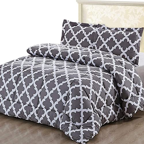 ComfyWell Super-King-Size-Bettdecke, bedruckte Tagesdecken, Decken und Sets, 2 Kissenbezüge, warm und antiallergen, für alle Jahreszeiten, überwurf für Bett (Super-King-Size-Bett (220 x 260 cm), grau) von ComfyWell